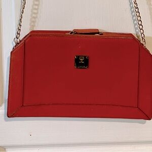 Mcm Vintage Orange Crossbody Clutch Shoulder Bag Detachable Chain 10.5x6x2